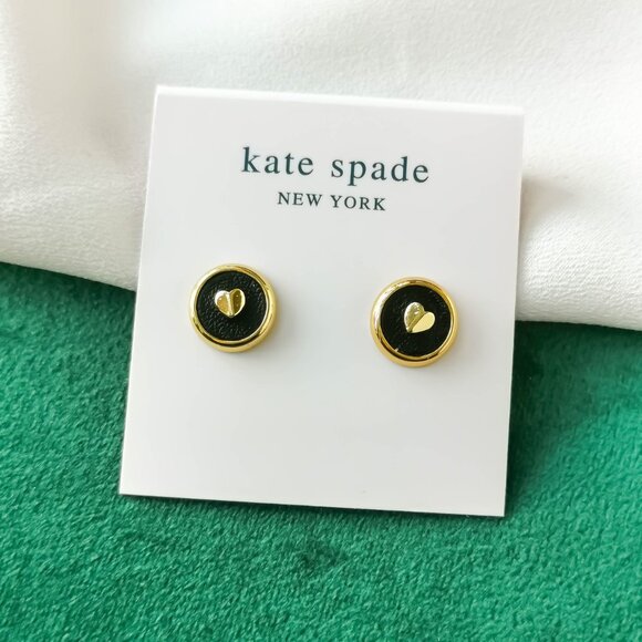 Kate Spade Jewelry - KATE SPADE Heartful Gold Black Stud Earrings NEW